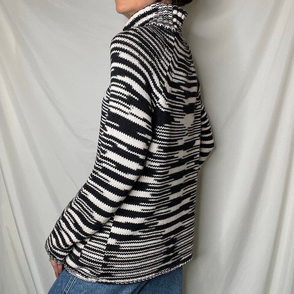 Chico's spacedye turtleneck chunky knit sweater‎ space dye black cream M - Picture 3 of 17